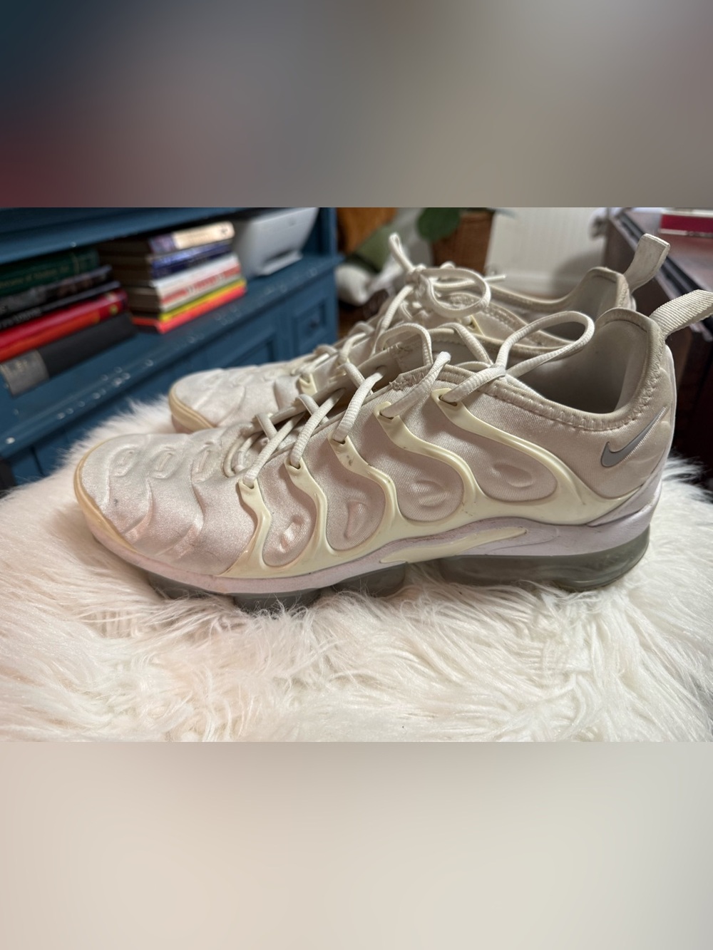 Nike Air VaporMax Plus "Triple White" Platinum Sneakers - Size 10.1/2